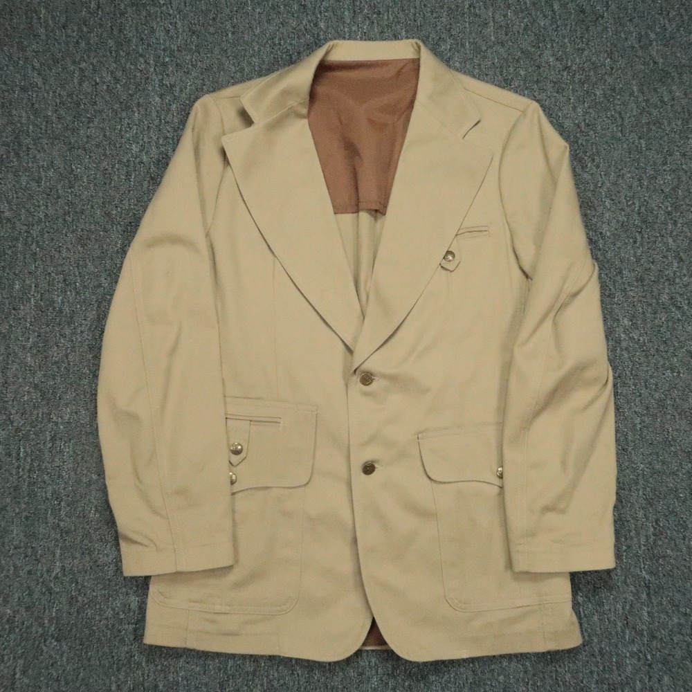 Lee Blazer Mens 40R Khaki Sport Coat Two Button‎ Patch Pockets Brass Buttons VTG